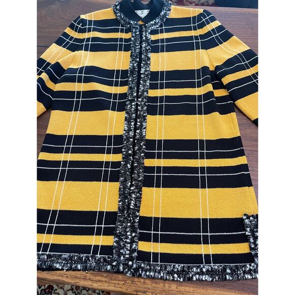 J.S.S Womans Knit Wear Jacket Sz S Yellow and black with fringe trim wool blend - Picture 10 of 13